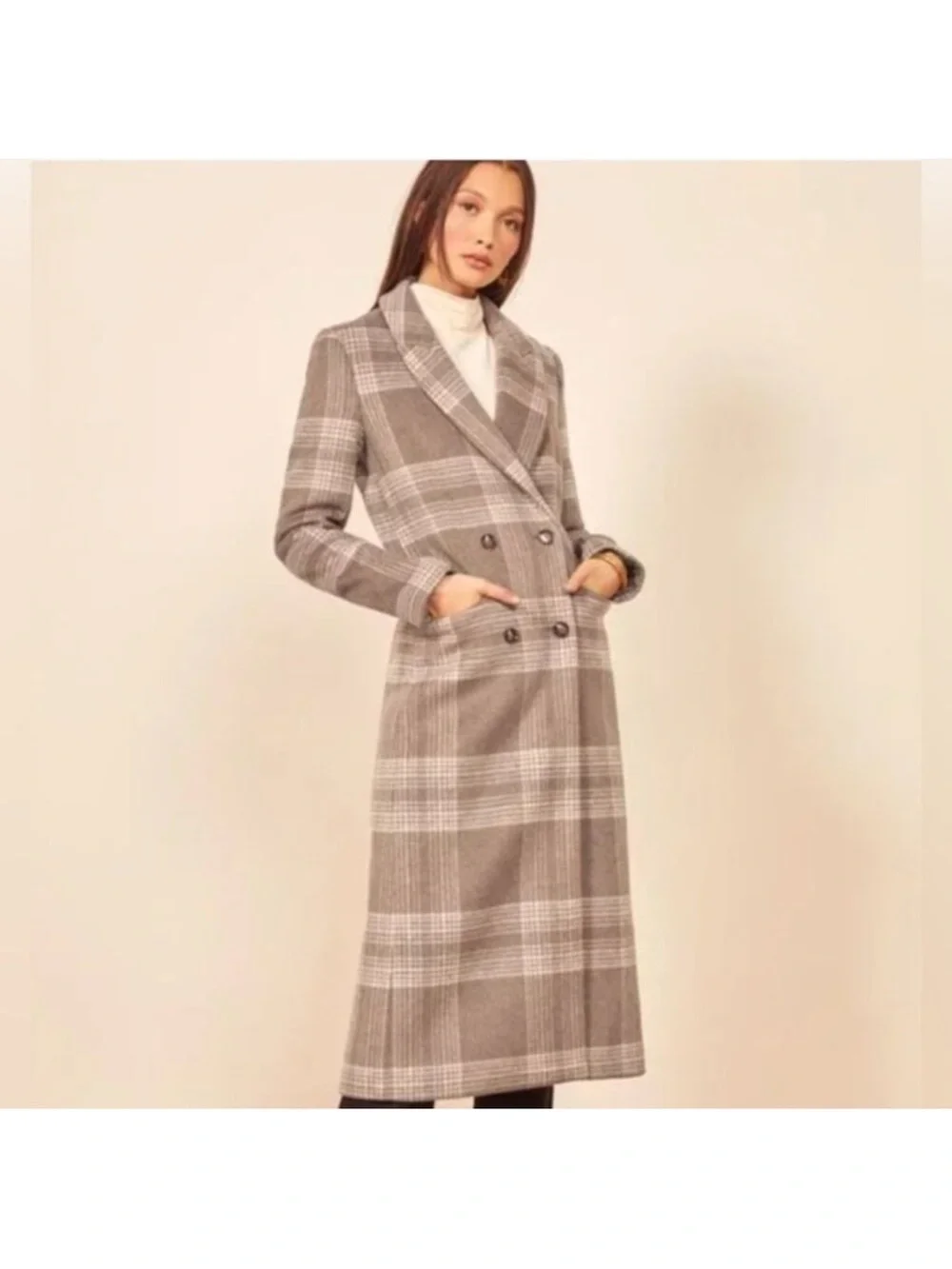 Reformation York Double Breasted Plaid Coat - Size Medium